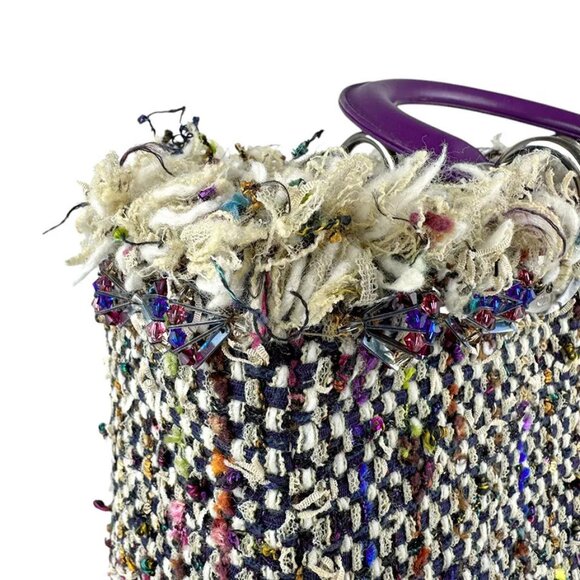 Auth Christian Dior Lady Dior Handbag Shoulder Bag Multicolor/Purple Tweed - Picture 8 of 14